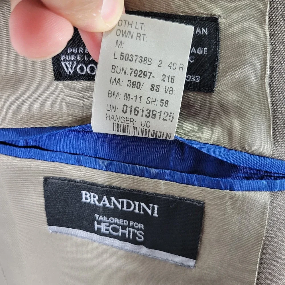 Brandini Men's Sport‎ Coat Blazer Two Button Brown Sharkskin Wool Size 40R